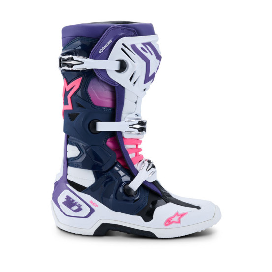 Bottes cross Alpinestars Tech 10 - Blanc Violet Bleu Marine Rose Fluo