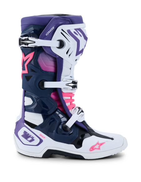 Bottes cross Alpinestars Tech 10 - Blanc Violet Bleu Marine Rose Fluo