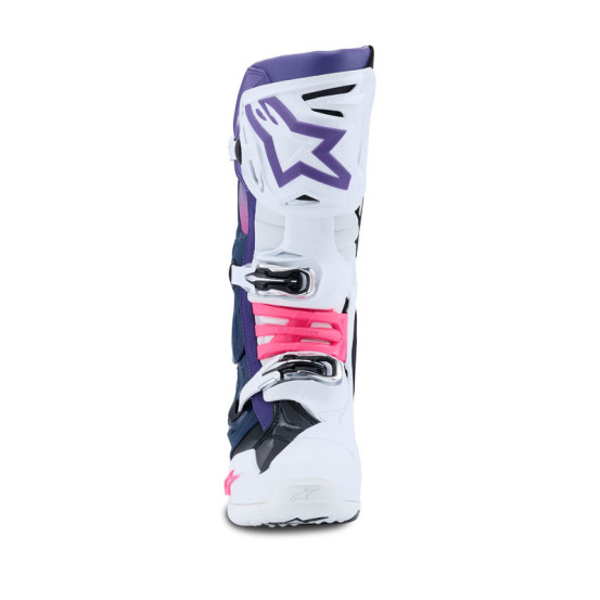 Bottes cross Alpinestars Tech 10 - Blanc Violet Bleu Marine Rose Fluo