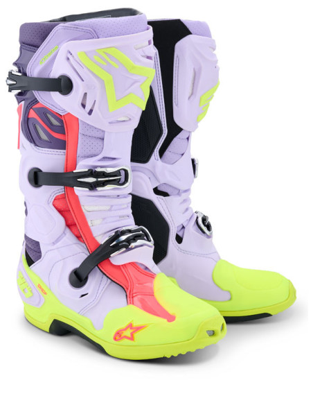 Bottes cross Alpinestars Tech 10 Supervented - Mauve Jaune Fluo Rose Diva