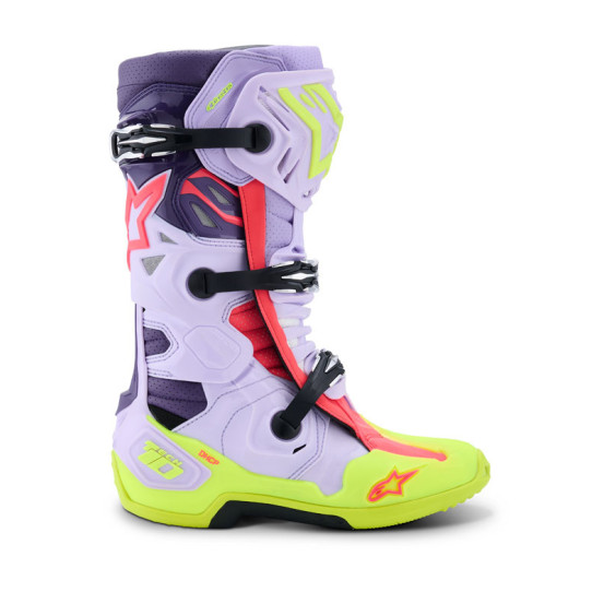 Bottes cross Alpinestars Tech 10 Supervented - Mauve Jaune Fluo Rose Diva