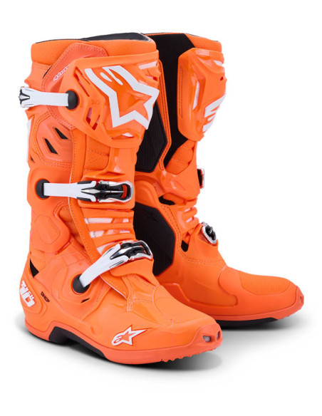 Bottes cross Alpinestars Tech 10 Supervented - Orange Fluo Noir Blanc