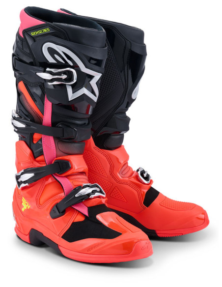 Bottes cross Alpinestars Tech 7 - Noir Rouge Fluo Rose Fluo