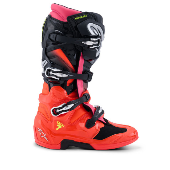 Bottes cross Alpinestars Tech 7 - Noir Rouge Fluo Rose Fluo
