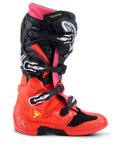 Bottes cross Alpinestars Tech 7 - Noir Rouge Fluo Rose Fluo