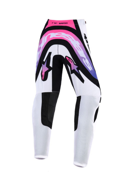 Pantalon cross enfant Alpinestars 2026 Supertech Vista - Blanc Mauve Noir