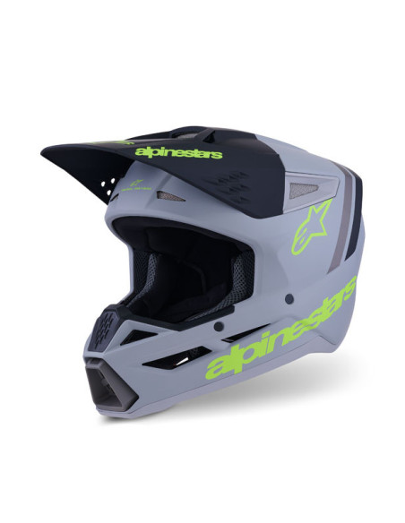 Casque cross Alpinestars 2026 S-M3 Radium - Gris Noir Jaune Fluo Mat