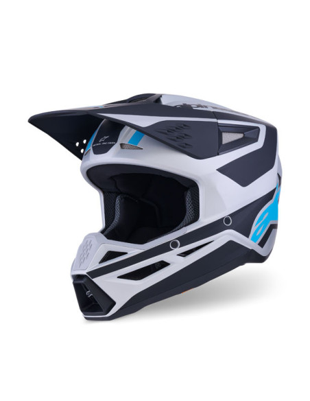Casque cross Alpinestars 2026 S-M3 Heat - Argent Bleu Noir Mat