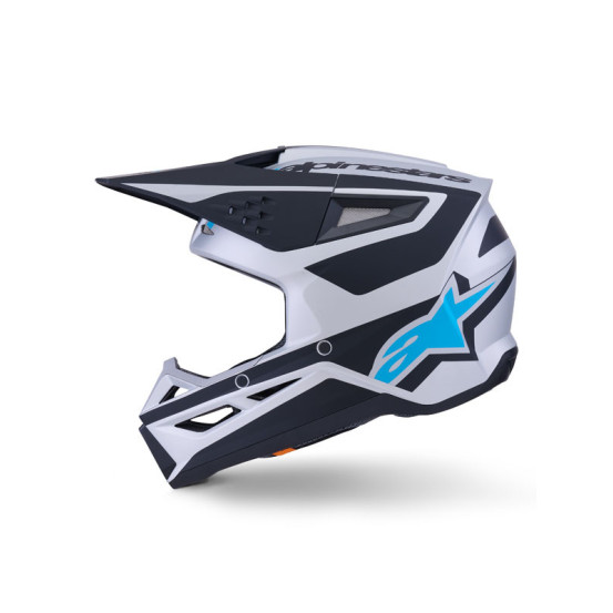 Casque cross Alpinestars 2026 S-M3 Heat - Argent Bleu Noir Mat