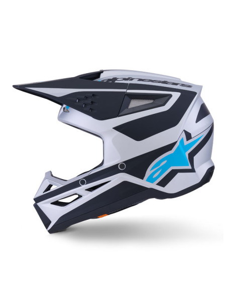 Casque cross Alpinestars 2026 S-M3 Heat - Argent Bleu Noir Mat