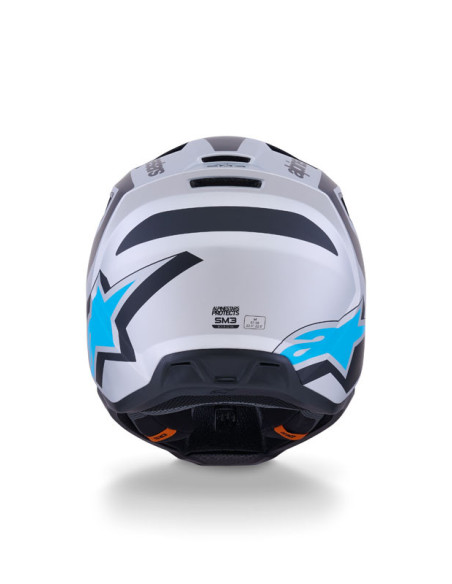 Casque cross Alpinestars 2026 S-M3 Heat - Argent Bleu Noir Mat