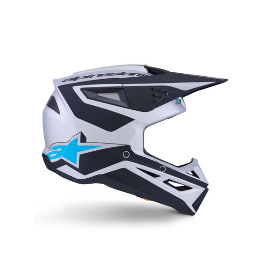 Casque cross Alpinestars 2026 S-M3 Heat - Argent Bleu Noir Mat
