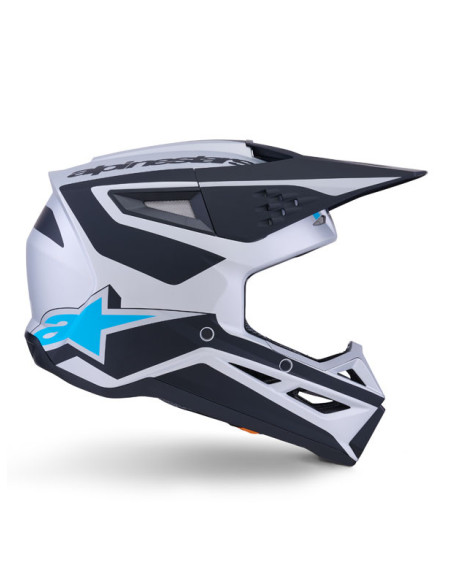 Casque cross Alpinestars 2026 S-M3 Heat - Argent Bleu Noir Mat