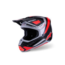 Casque cross Alpinestars 2026 S-M7 Rise - Noir Argent Rouge Fluo
