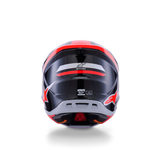 Casque cross Alpinestars 2026 S-M7 Rise - Noir Argent Rouge Fluo