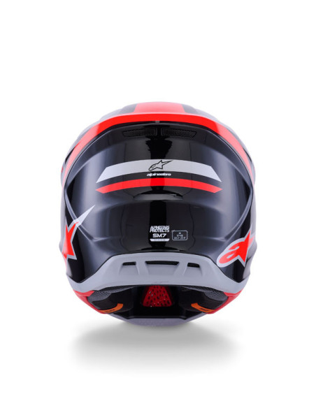 Casque cross Alpinestars 2026 S-M7 Rise - Noir Argent Rouge Fluo