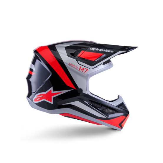 Casque cross Alpinestars 2026 S-M7 Rise - Noir Argent Rouge Fluo