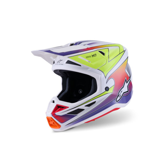 Casque cross Alpinestars 2026 S-M7 Fuse - Blanc Jaune Fluo Mauve