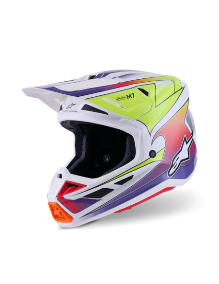 Casque cross Alpinestars 2026 S-M7 Fuse - Blanc Jaune Fluo Mauve