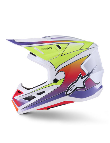 Casque cross Alpinestars 2026 S-M7 Fuse - Blanc Jaune Fluo Mauve