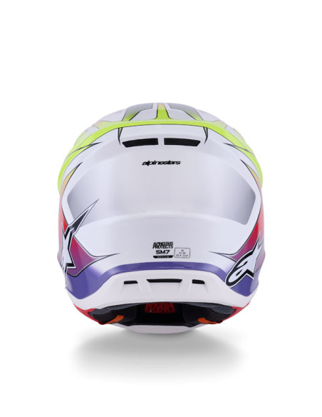 Casque cross Alpinestars 2026 S-M7 Fuse - Blanc Jaune Fluo Mauve