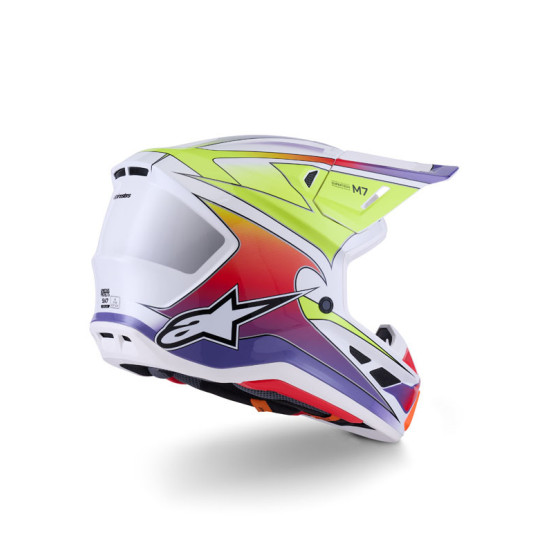 Casque cross Alpinestars 2026 S-M7 Fuse - Blanc Jaune Fluo Mauve