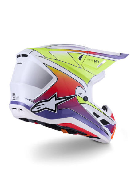 Casque cross Alpinestars 2026 S-M7 Fuse - Blanc Jaune Fluo Mauve