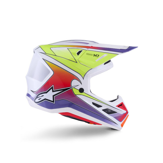 Casque cross Alpinestars 2026 S-M7 Fuse - Blanc Jaune Fluo Mauve