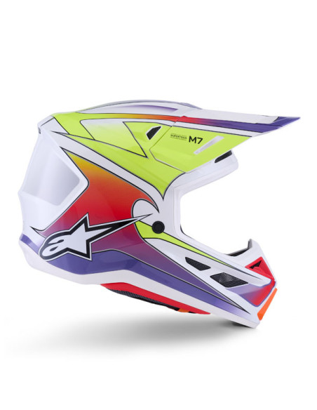 Casque cross Alpinestars 2026 S-M7 Fuse - Blanc Jaune Fluo Mauve