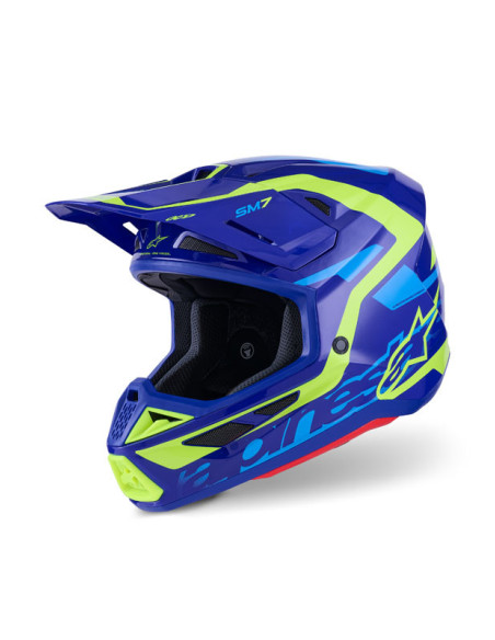 Casque cross Alpinestars 2026 S-M7 Deed - Bleu Jaune Fluo