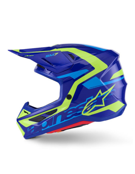 Casque cross Alpinestars 2026 S-M7 Deed - Bleu Jaune Fluo