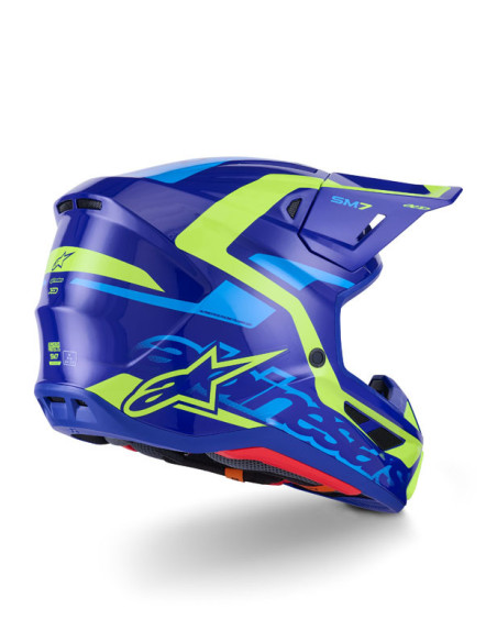 Casque cross Alpinestars 2026 S-M7 Deed - Bleu Jaune Fluo