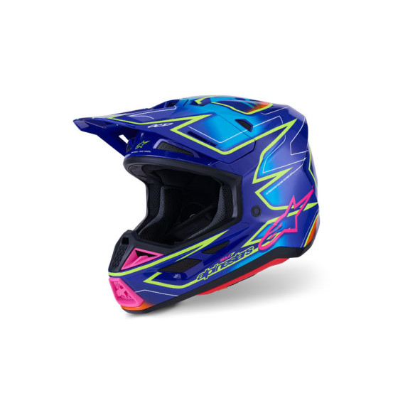 Casque cross Alpinestars 2026 S-M7 Cast - Bleu Rose Jaune Fluo
