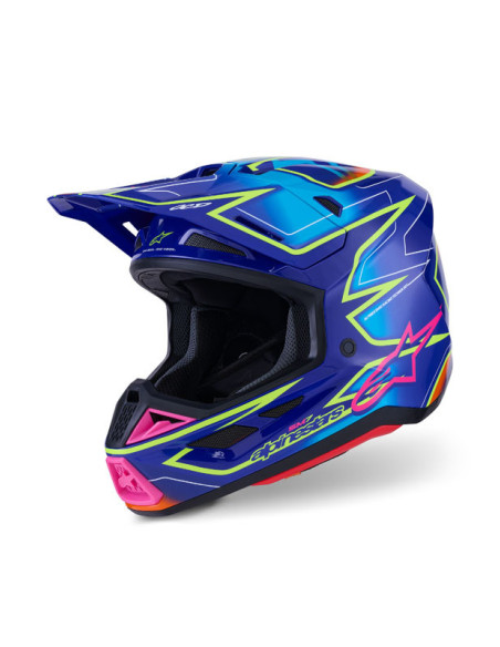Casque cross Alpinestars 2026 S-M7 Cast - Bleu Rose Jaune Fluo