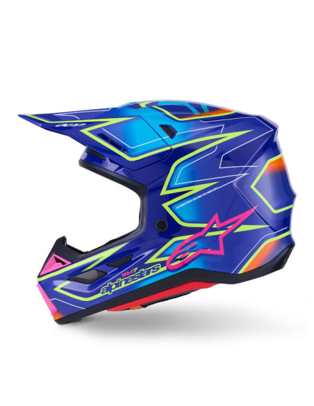 Casque cross Alpinestars 2026 S-M7 Cast - Bleu Rose Jaune Fluo