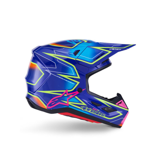Casque cross Alpinestars 2026 S-M7 Cast - Bleu Rose Jaune Fluo