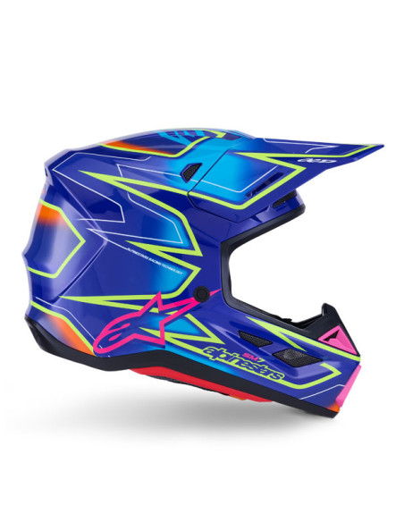 Casque cross Alpinestars 2026 S-M7 Cast - Bleu Rose Jaune Fluo