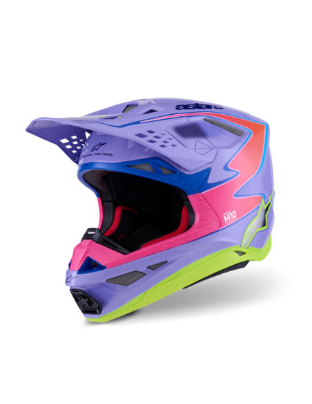 Casque cross Alpinestars 2026 S-M10 Jett Lawrence - Mauve Rose Fluo Jaune Fluo