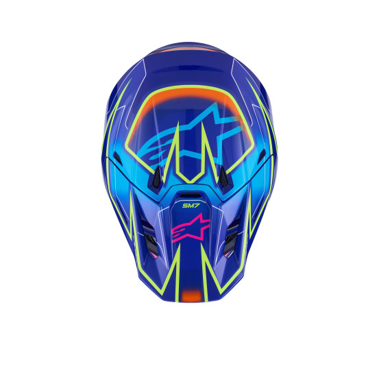 Casque cross Alpinestars 2026 S-M7 Cast - Bleu Rose Jaune Fluo
