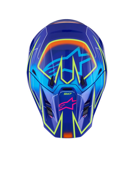 Casque cross Alpinestars 2026 S-M7 Cast - Bleu Rose Jaune Fluo