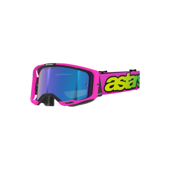 Masque cross Alpinestars Vision 8 Vista - Rose Fluo Jaune Fluo écran iridium Bleu