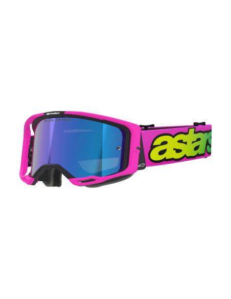 Masque cross Alpinestars Vision 8 Vista - Rose Fluo Jaune Fluo écran iridium Bleu
