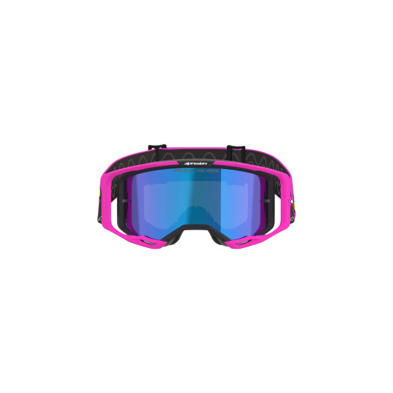 Masque cross Alpinestars Vision 8 Vista - Rose Fluo Jaune Fluo écran iridium Bleu