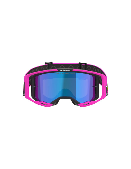 Masque cross Alpinestars Vision 8 Vista - Rose Fluo Jaune Fluo écran iridium Bleu