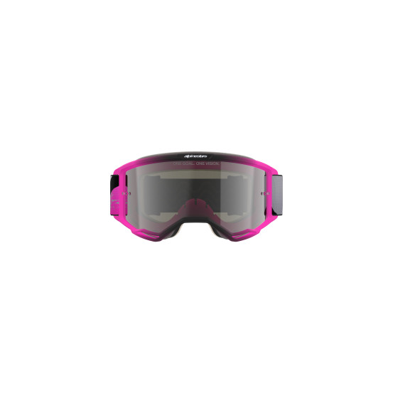 Masque cross Alpinestars Vision 5 Lahnd - Gris Iron Rose Fluo écran iridium Argent