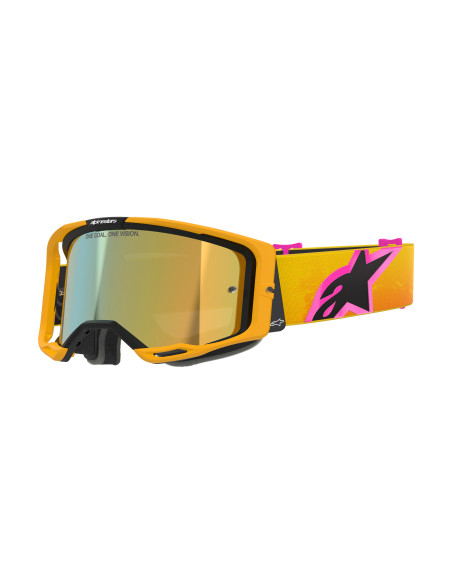 Masque cross Alpinestars Vision 8 Corp - Orange Jaune Rose écran iridium Or