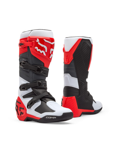 Bottes cross FOX Comp - Blanc Rouge Fluo