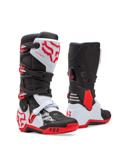 Bottes cross FOX Motion - Blanc Rouge Fluo