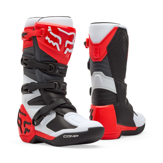Bottes cross enfant FOX Comp - Blanc Rouge Fluo