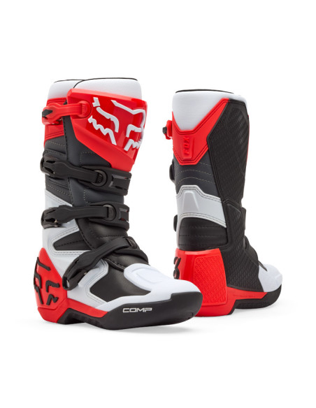 Bottes cross enfant FOX Comp - Blanc Rouge Fluo